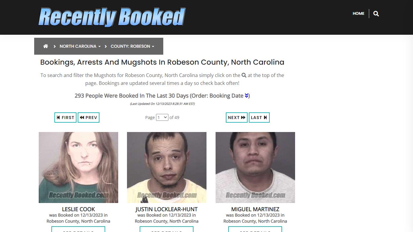 Bookings, Arrests and Mugshots in Robeson County, North Carolina